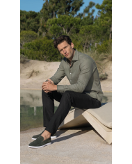 Pantalon Coton-lin avec élastique et cordon : Noir