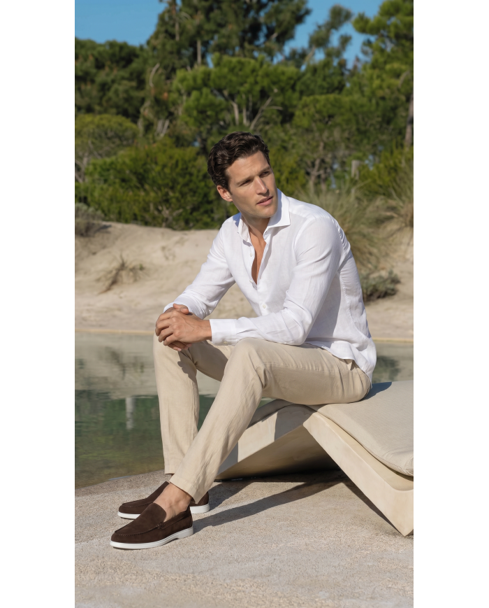 Pantalon Coton-lin avec élastique et cordon : Ecru