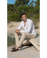 Pantalon Coton-lin avec élastique et cordon : Ecru