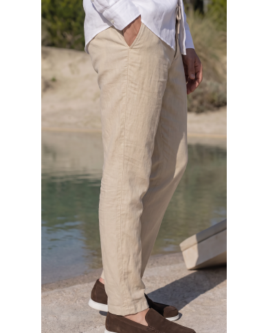 Pack 2 Pantalons Coton-lin avec élastique et cordon : Ecru-Noir