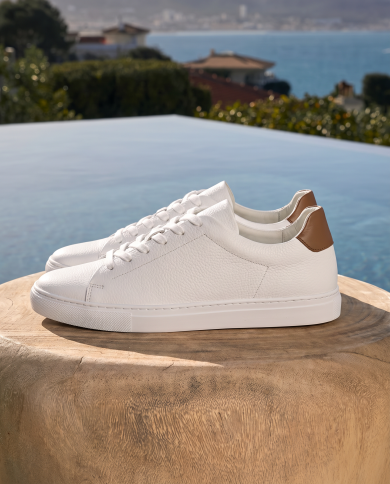 Cravate.tn | Sneakers Cuir blanc-camel crispé - Izem