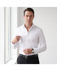 Cravate.tn | Chemise Col ouvert popeline stretch - Blanche