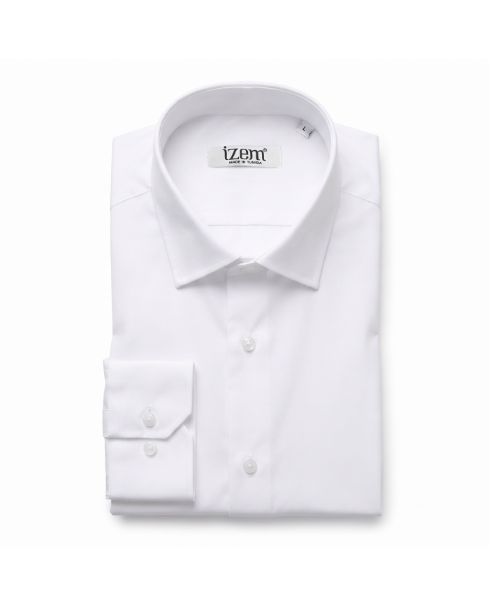 Cravate.tn | Chemise Col ouvert popeline stretch - Blanche