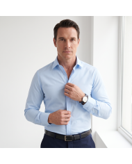 Cravate.tn | Chemise Col francais stretch avec boutons cachés - Bleu ciel