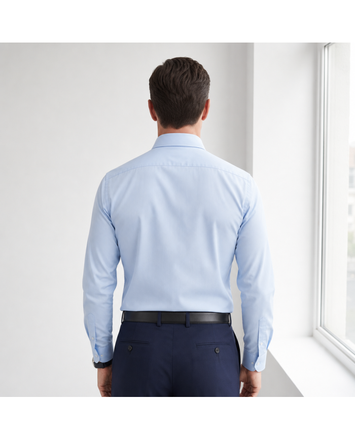 Cravate.tn | Chemise Col francais stretch avec boutons cachés - Bleu ciel