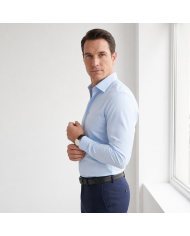 Cravate.tn | Chemise Col francais stretch avec boutons cachés - Bleu ciel