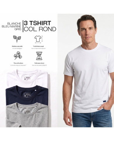 Pack 3 T-shirt col rond 100% coton