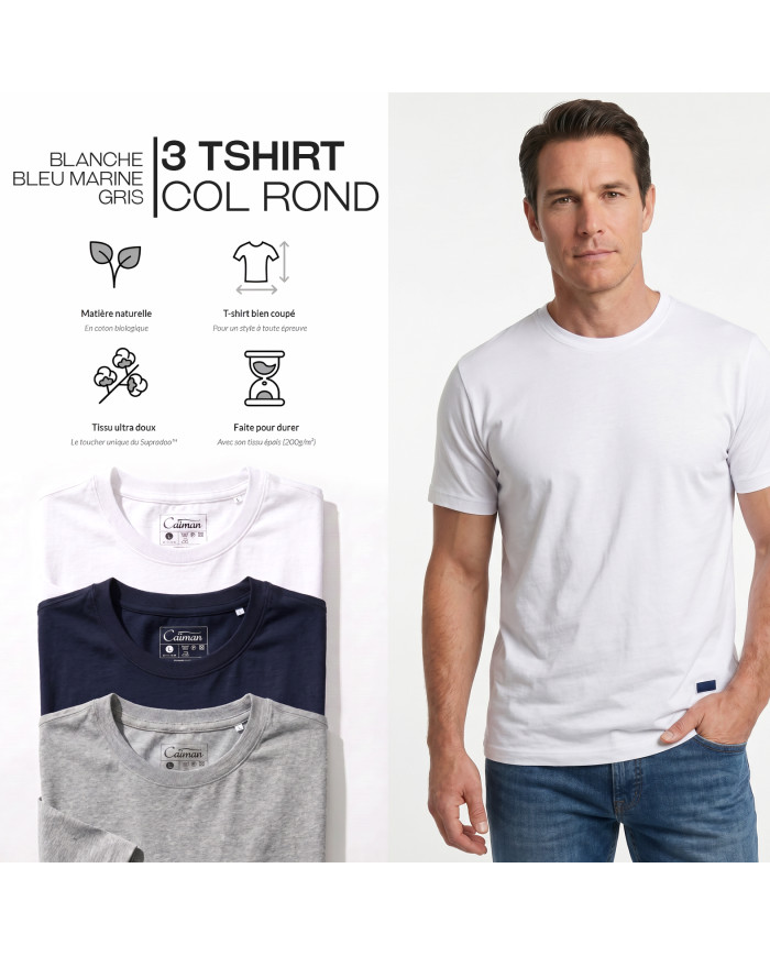 Pack 3 T-shirt col rond 100% coton
