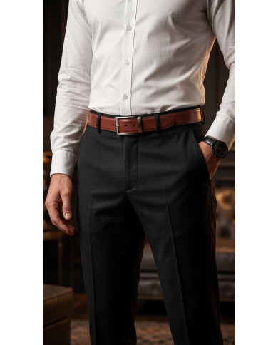 Ceinture cuir réversible : Marron chocolat et noir