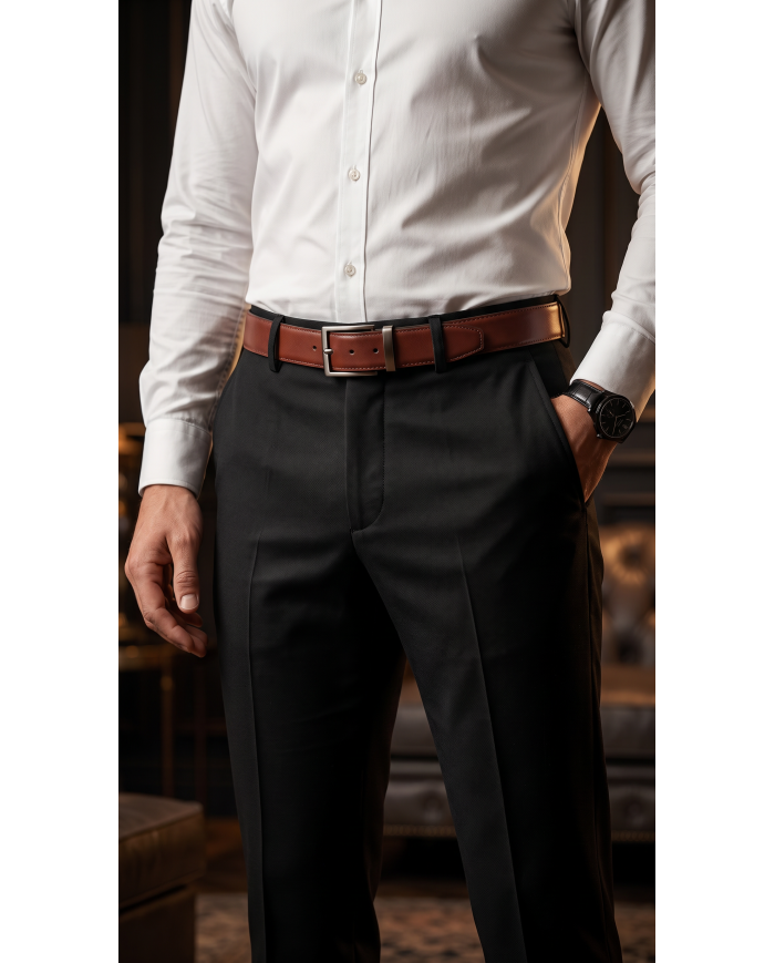 Ceinture cuir réversible : Marron chocolat et noir