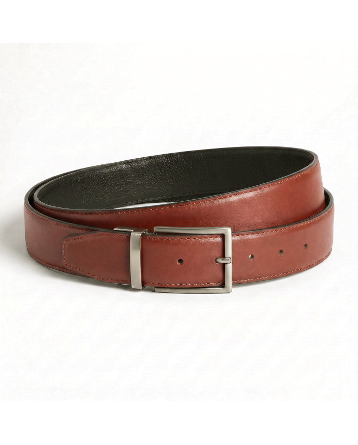 Ceinture cuir réversible : Marron chocolat et noir