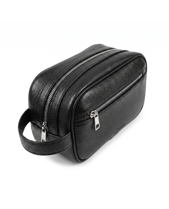 Pack trousse de voyage noir (Simili Cuir) et ceinture réversible en cuir italien