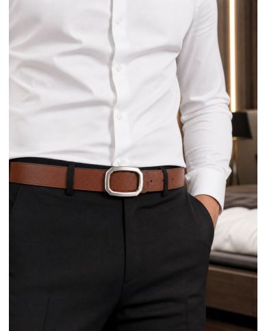 Cravate.tn | Ceinture Cuir réversible : Marron crispé & noir avec boucle unique