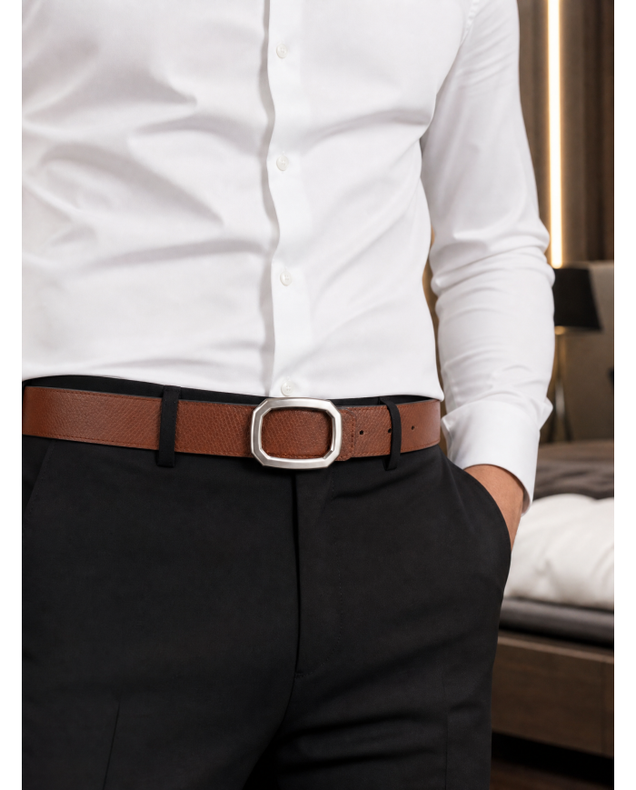 Cravate.tn | Ceinture Cuir réversible : Marron crispé & noir avec boucle unique