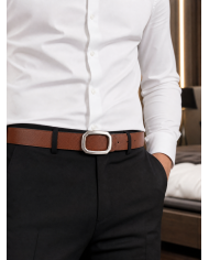Cravate.tn | Ceinture Cuir réversible : Marron crispé & noir avec boucle unique