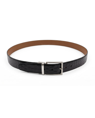 Cravate.tn | Ceinture Cuir réversible : Noir texturé & Camel