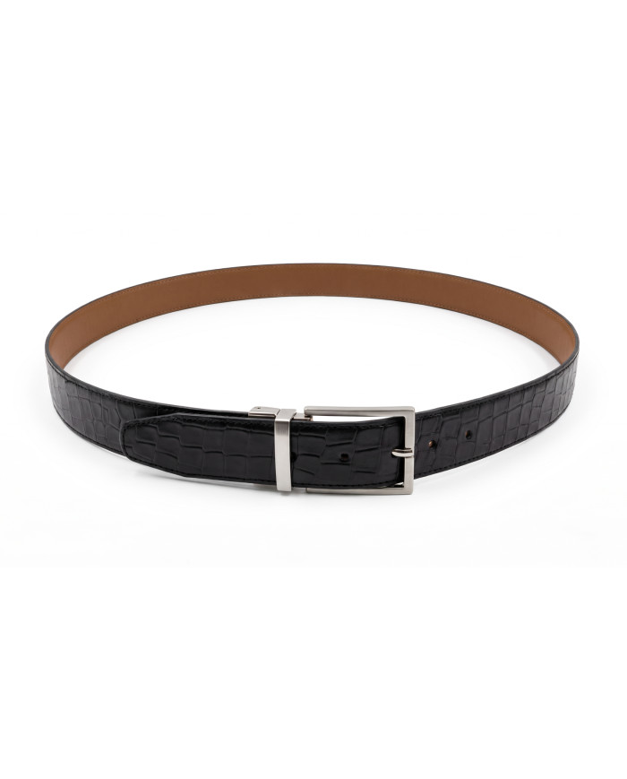 Cravate.tn | Ceinture Cuir réversible : Noir texturé & Camel