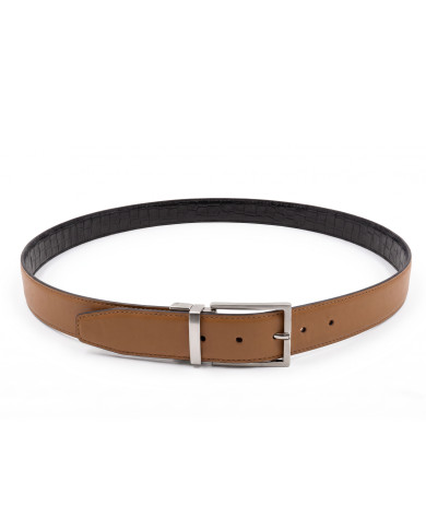 Cravate.tn | Ceinture Cuir réversible : Noir texturé & Camel