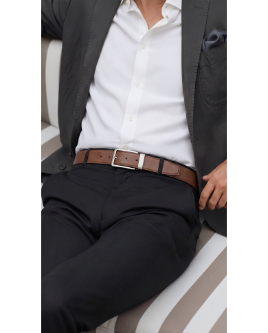 Ceinture cuir réversible : marron crispé et noir