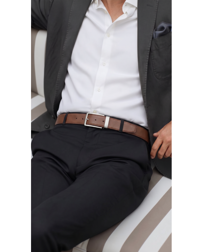 Ceinture cuir réversible : marron crispé et noir