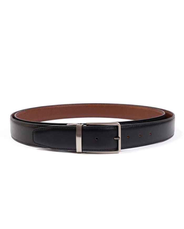 Ceinture cuir réversible : marron crispé et noir