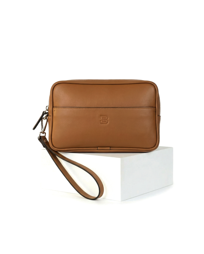 Trousse Pour Homme en véritable cuir - Camel