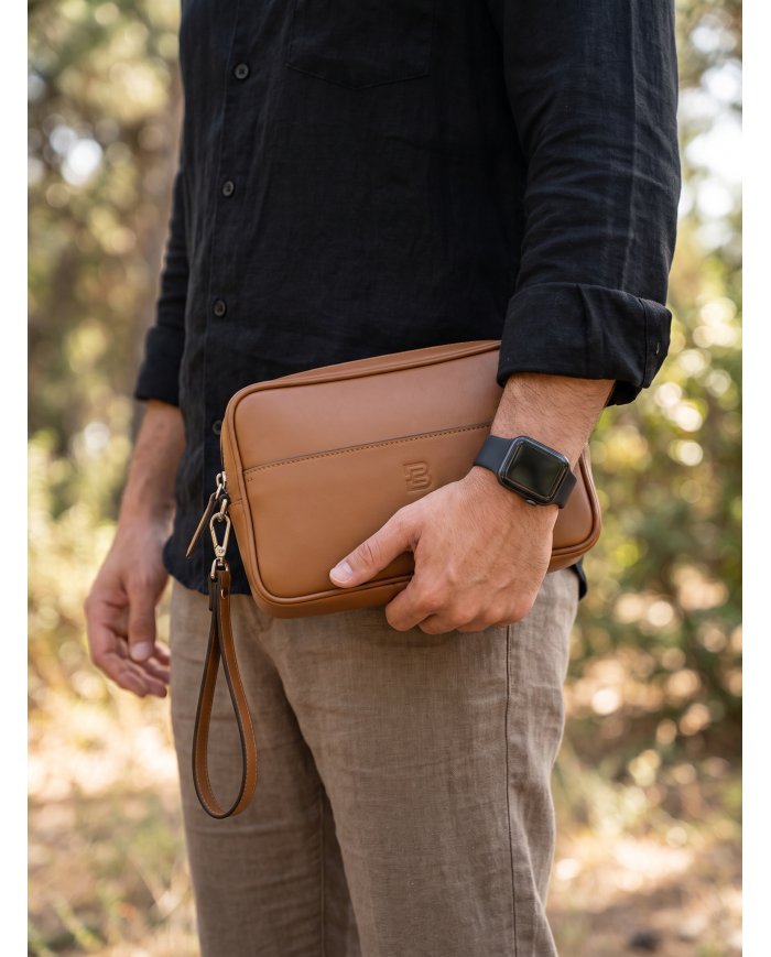 Trousse Pour Homme en véritable cuir - Camel