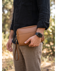 Trousse Pour Homme en véritable cuir - Camel