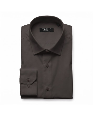 Cravate.tn | Chemise en popeline stretch Col ouvert - Marron foncé