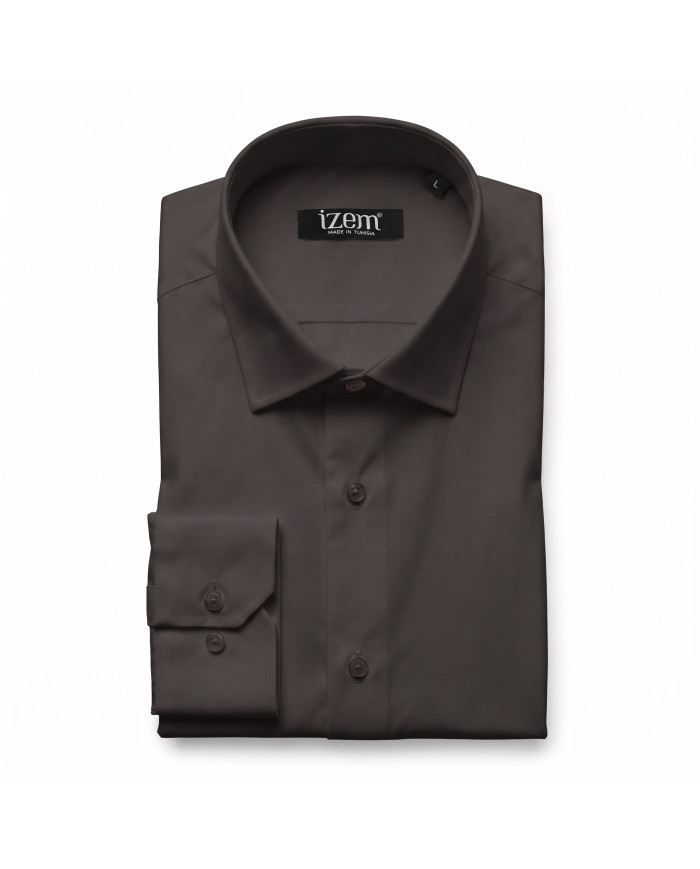 Cravate.tn | Chemise en popeline stretch Col ouvert - Marron foncé