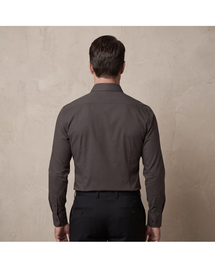 Cravate.tn | Chemise en popeline stretch Col ouvert - Marron foncé