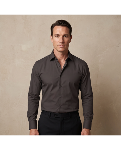 Cravate.tn | Chemise en popeline stretch Col ouvert - Marron foncé