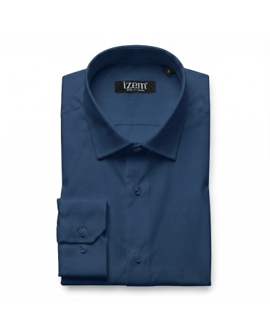 Cravate.tn | Chemise Col ouvert en popeline stretch - bleu minéral