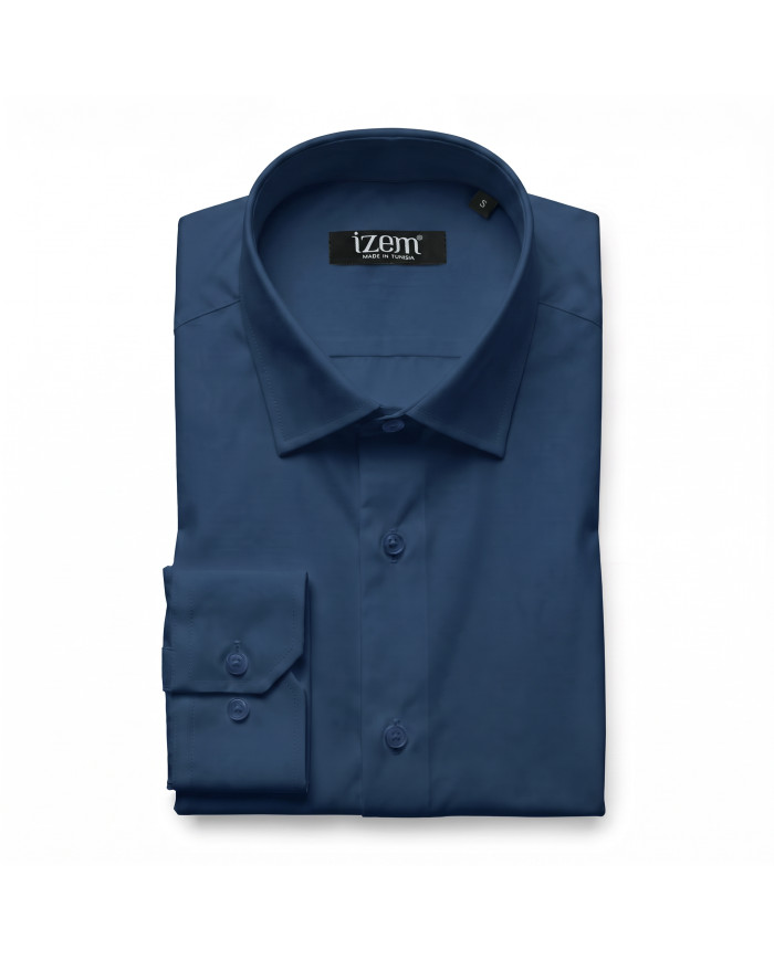 Cravate.tn | Chemise Col ouvert en popeline stretch - bleu minéral