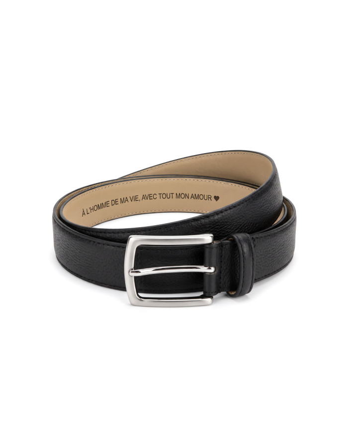 Coffret Ceinture et porte clé noir grainé : 100% cuir