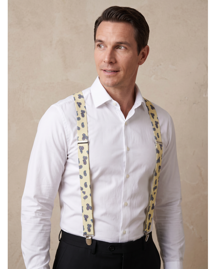 Cravate.tn | Bretelle Cachemire Beige à motifs fantaisie
