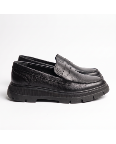 Mocassin en cuir à semelle Crantée en noir