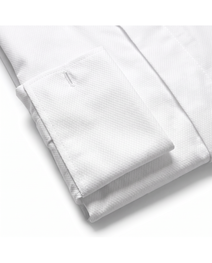 Chemise Col ouvert en coton piqué avec poignet mousqueton - Blanche