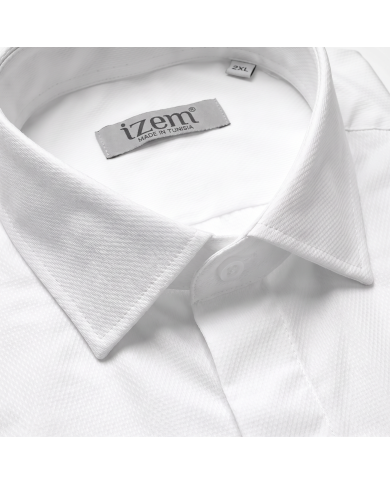 Chemise Col ouvert en coton piqué avec poignet mousqueton - Blanche