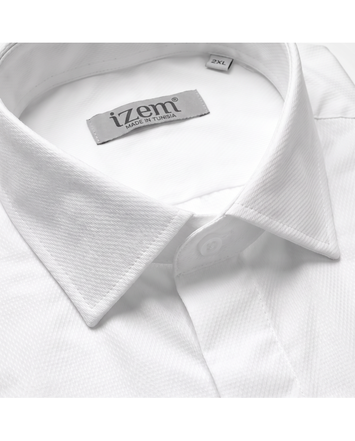 Chemise Col ouvert en coton piqué avec poignet mousqueton - Blanche