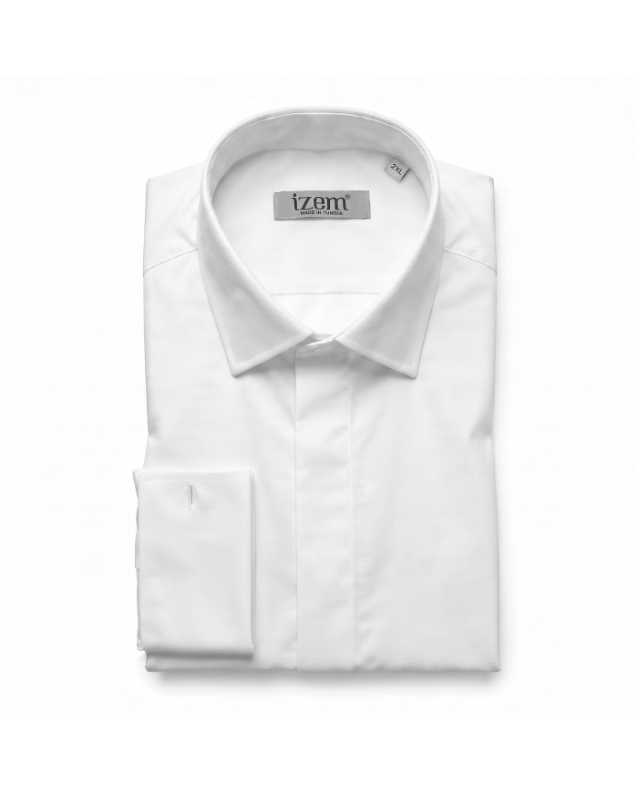 Chemise Col ouvert en coton piqué avec poignet mousqueton - Blanche