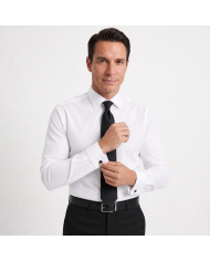 Chemise Col ouvert en coton piqué avec poignet mousqueton - Blanche