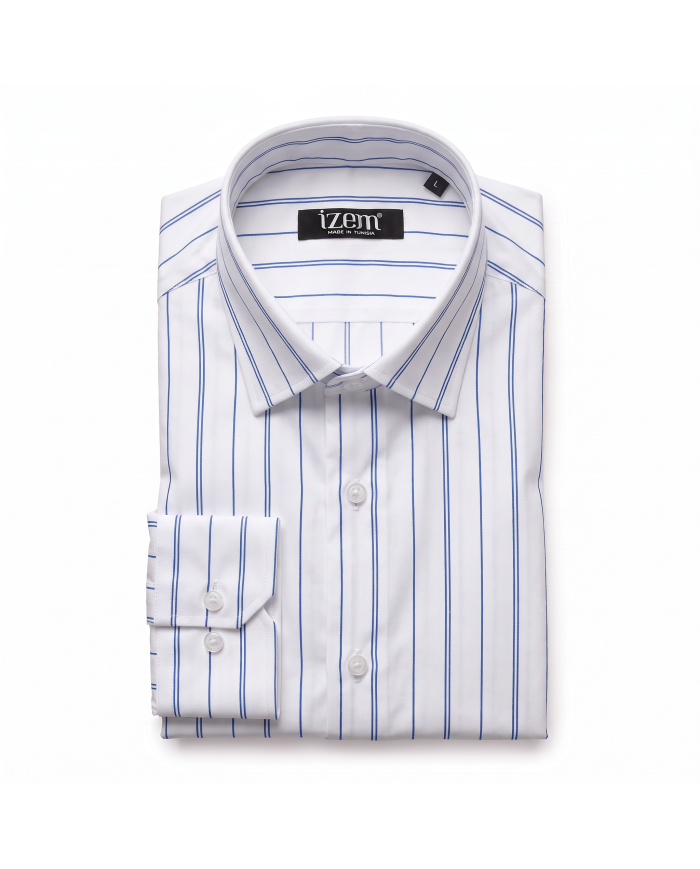 Chemise Col ouvert en coton piqué avec poignet mousqueton - Blanche