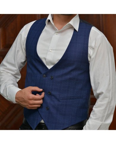Gilet Pour hommes carreaux Bleu croisé Gilet Pour hommes carreaux Bleu croisé