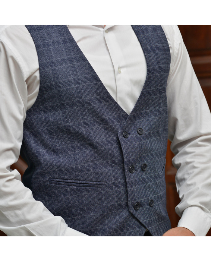 Gilet costume Gris et Bleu croisé