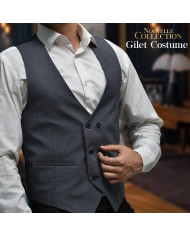 Gilet Pour hommes Gris Bleu croisé