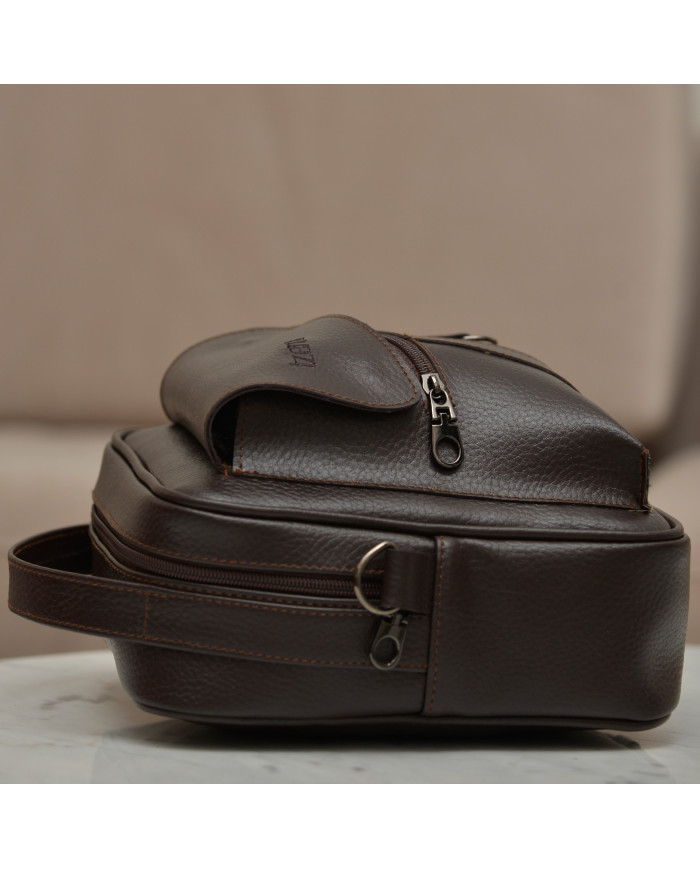Sac de voyage avec bandoulière Marron foncé grainé izem Sac de voyage avec bandoulière Marron foncé grainé izem