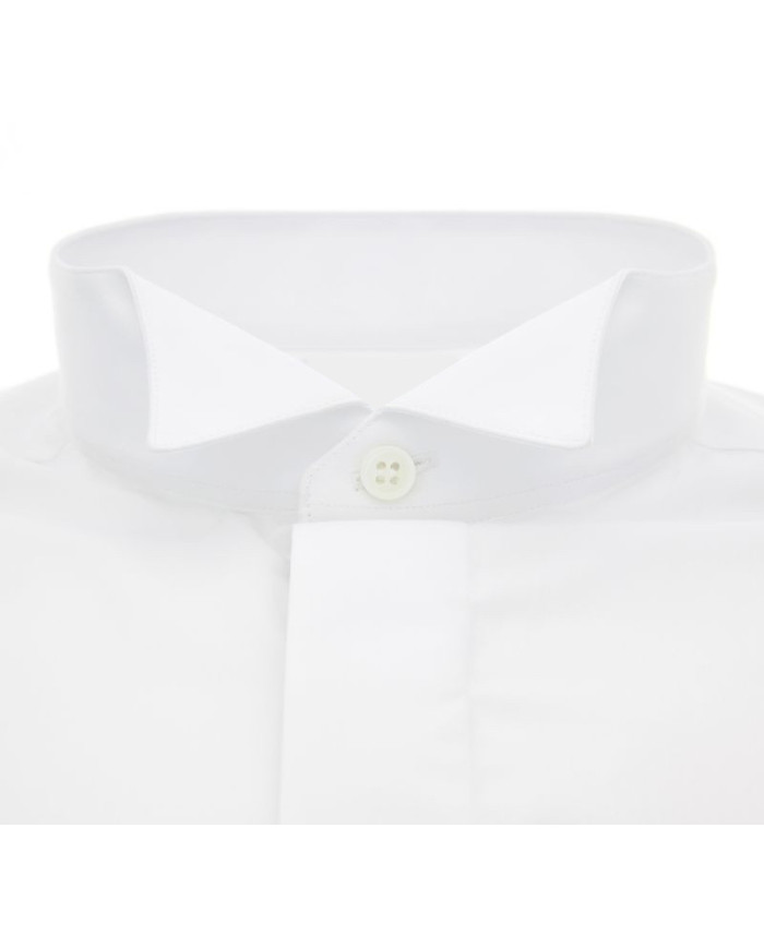 Chemise en popeline poignet mousquetaire col cassé blanc uni Chemise en popeline poignet mousquetaire col cassé blanc uni