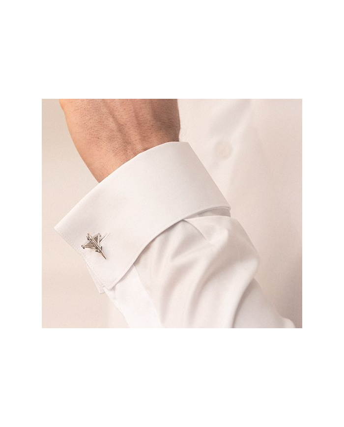 Chemise en popeline poignet mousquetaire col cassé blanc uni Chemise en popeline poignet mousquetaire col cassé blanc uni