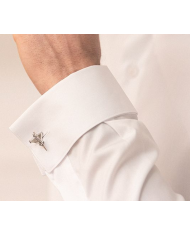 Chemise en popeline poignet mousquetaire col cassé blanc uni Chemise en popeline poignet mousquetaire col cassé blanc uni
